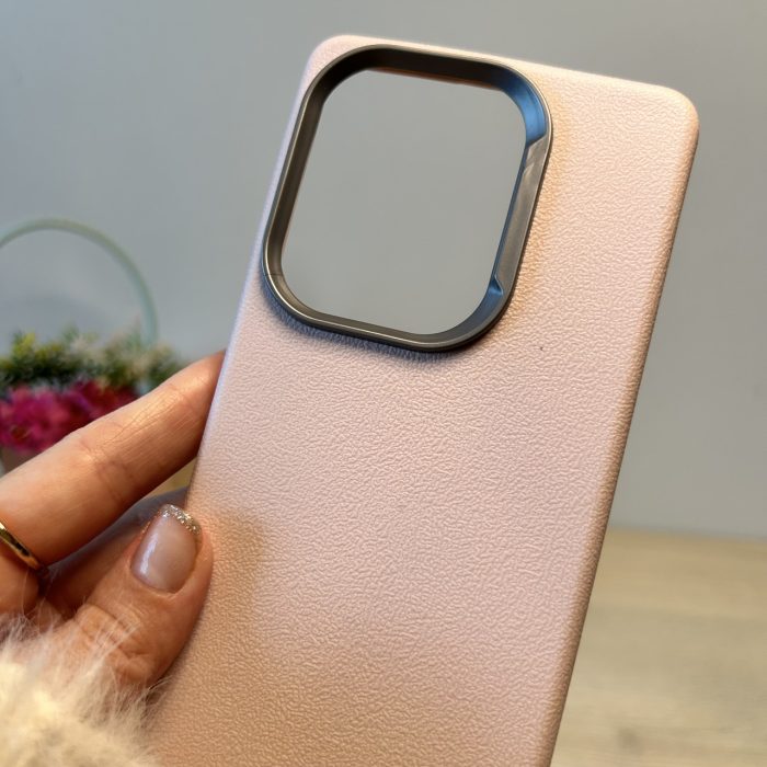 Набір чохол + скло для Poco m6 pro 4g силіконовий однотонний бампер Leather Textured (пудровий) - Зображення 5