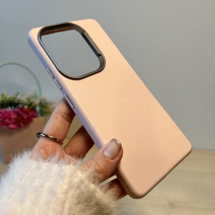 Набір чохол + скло для Poco m6 pro 4g силіконовий однотонний бампер Leather Textured (пудровий) - Зображення 4