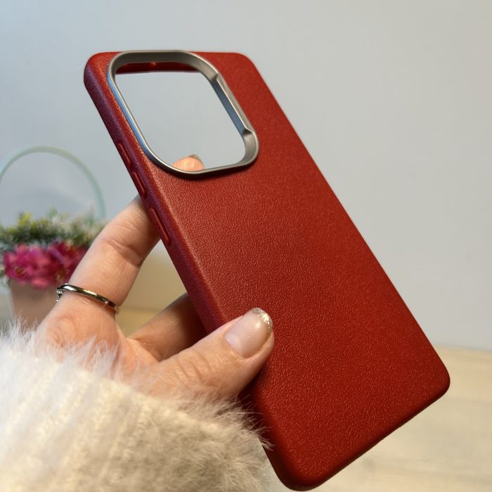 Набір Чохол + скло для xiaomi redmi Note 13 pro 4g силіконовий однотонний бампер Leather Textured (червоний) - Зображення 4