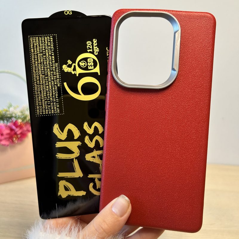 Набір Чохол + скло для xiaomi redmi Note 13 pro 4g силіконовий однотонний бампер Leather Textured (червоний)