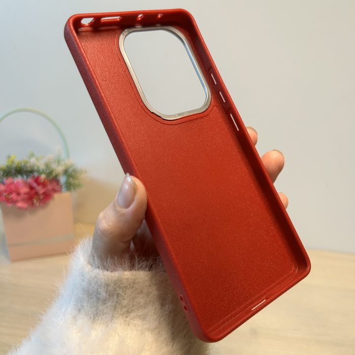 Набір чохол + скло для xiaomi redmi Note 14s силіконовий однотонний бампер Leather Textured (червоний) - Зображення 8