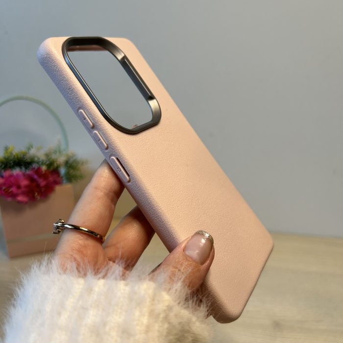 Набір чохол + скло для xiaomi redmi Note 14s силіконовий однотонний бампер Leather Textured (пудровий) - Зображення 5