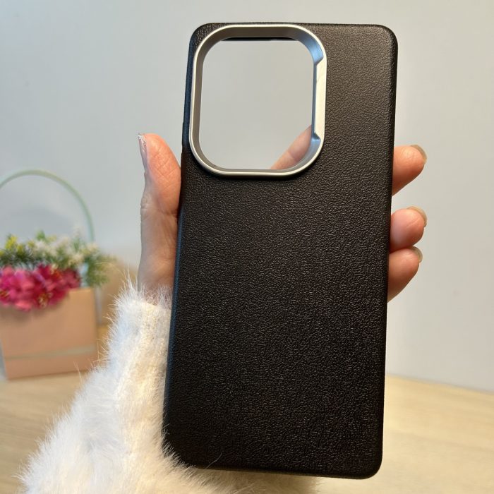 Набір чохол + скло для Poco m6 pro 4g силіконовий однотонний бампер Leather Textured (чорний) - Зображення 2
