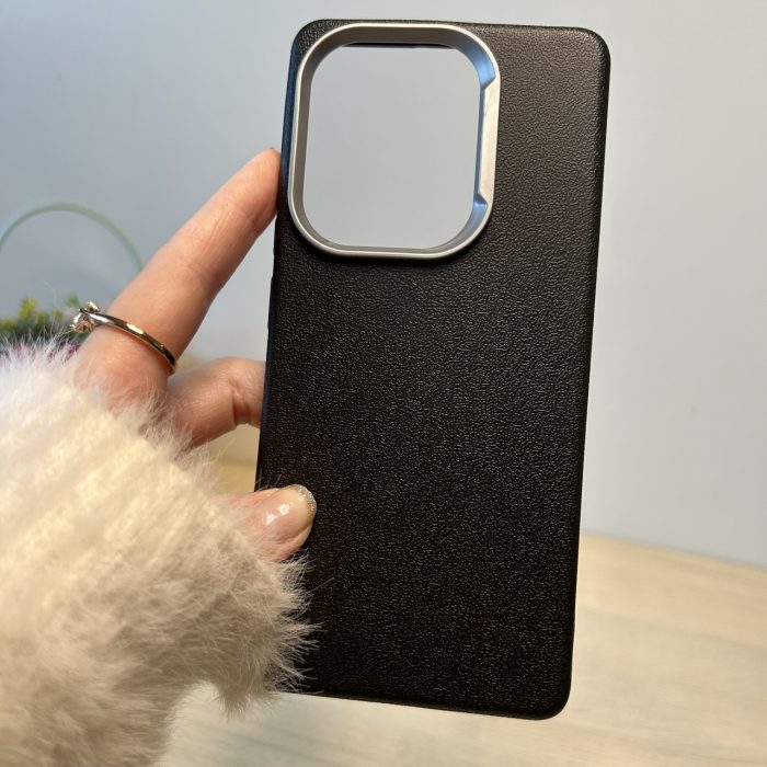 Набір чохол + скло для Poco m6 pro 4g силіконовий однотонний бампер Leather Textured (чорний) - Зображення 3