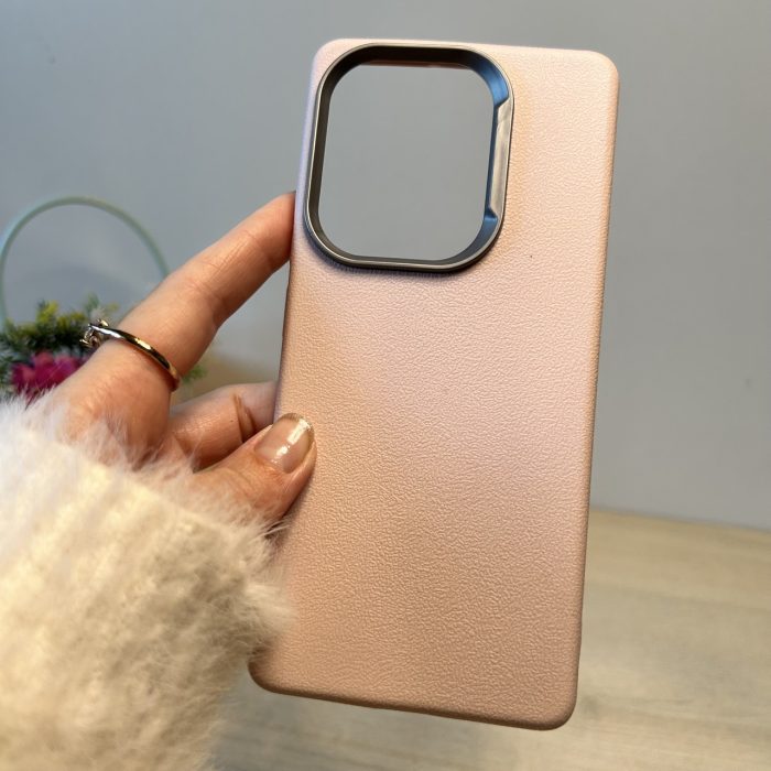 Набір чохол + скло для Poco m6 pro 4g силіконовий однотонний бампер Leather Textured (пудровий) - Зображення 3