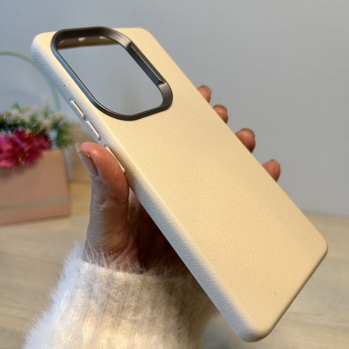 Набір чохол + скло для Poco m6 pro 4g силіконовий однотонний бампер Leather Textured (білий) - Зображення 6