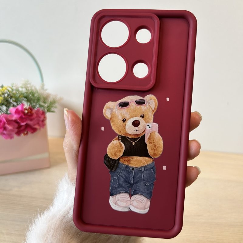 Чохол для xiaomi redmi Note 13 pro 4g силіконовий з малюнком TPU Pictures Case бордо ведмедик