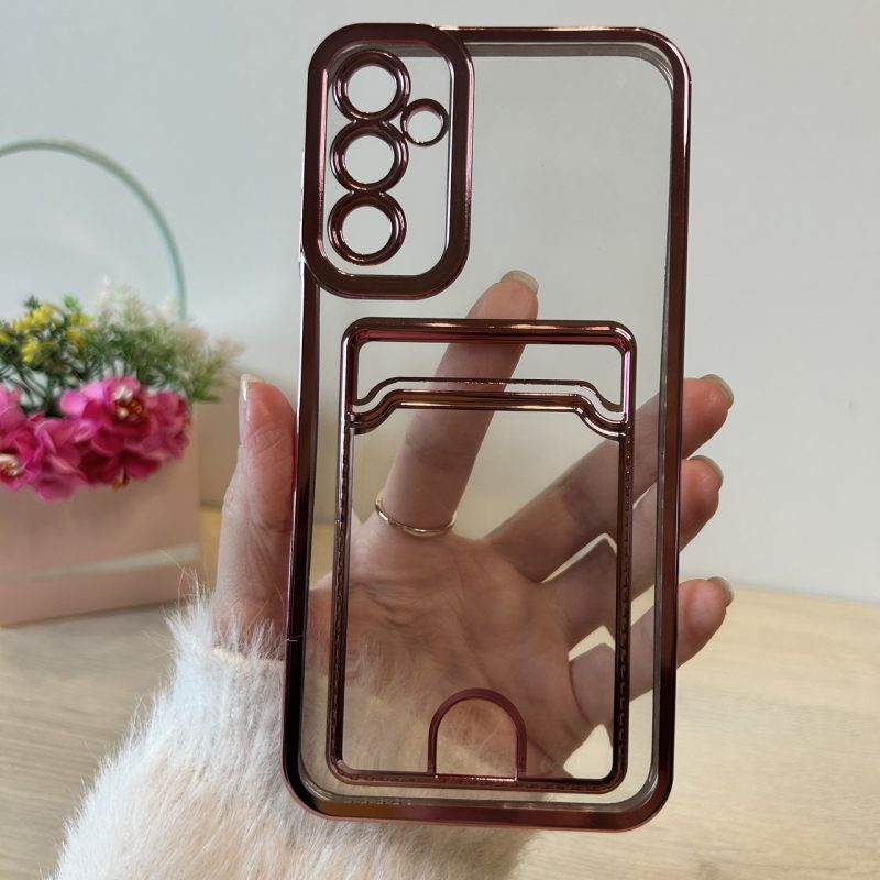 Чохол на Samsung A25 5g силіконовий із рожевою рамкою та кишенею під картки