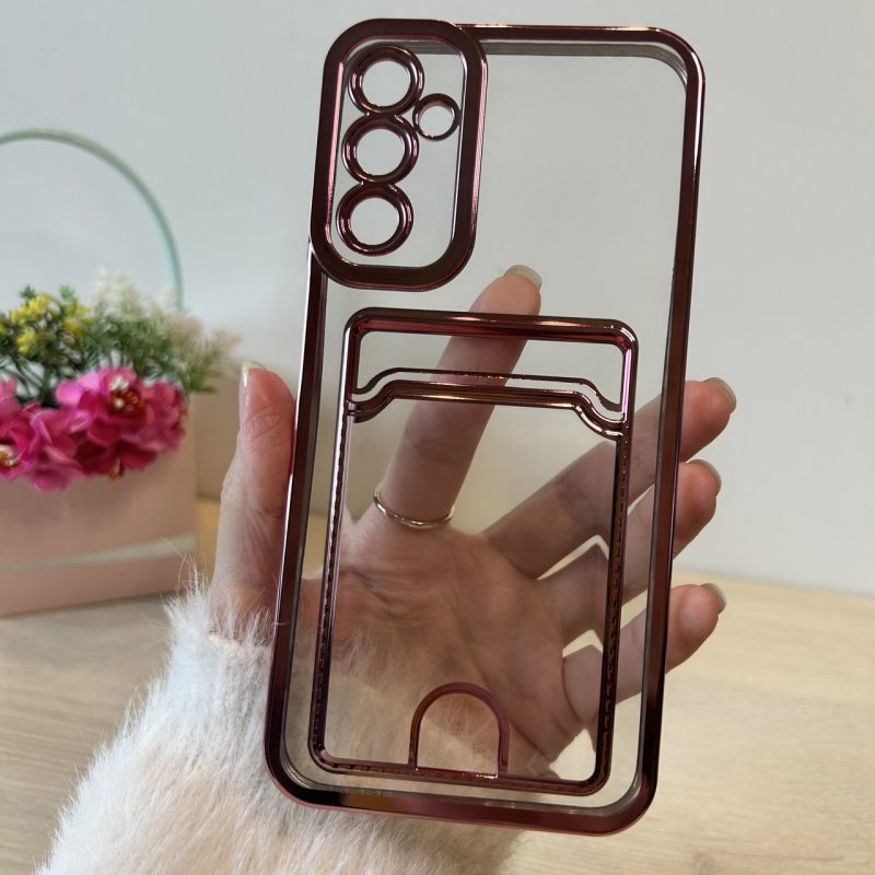 Чохол на Samsung A24 силіконовий із рожевою рамкою та кишенею під картки, фото