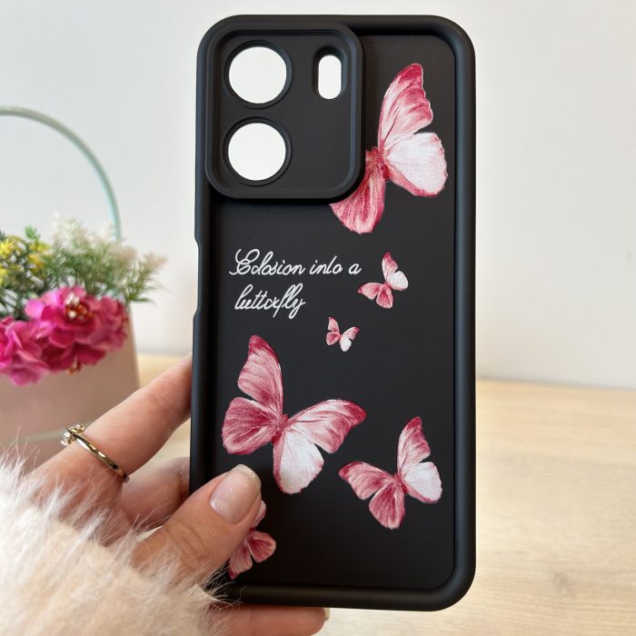 Чохол для xiaomi redmi 13c 4g силіконовий з малюнком TPU Pictures Case чорний з метеликами - Зображення 2