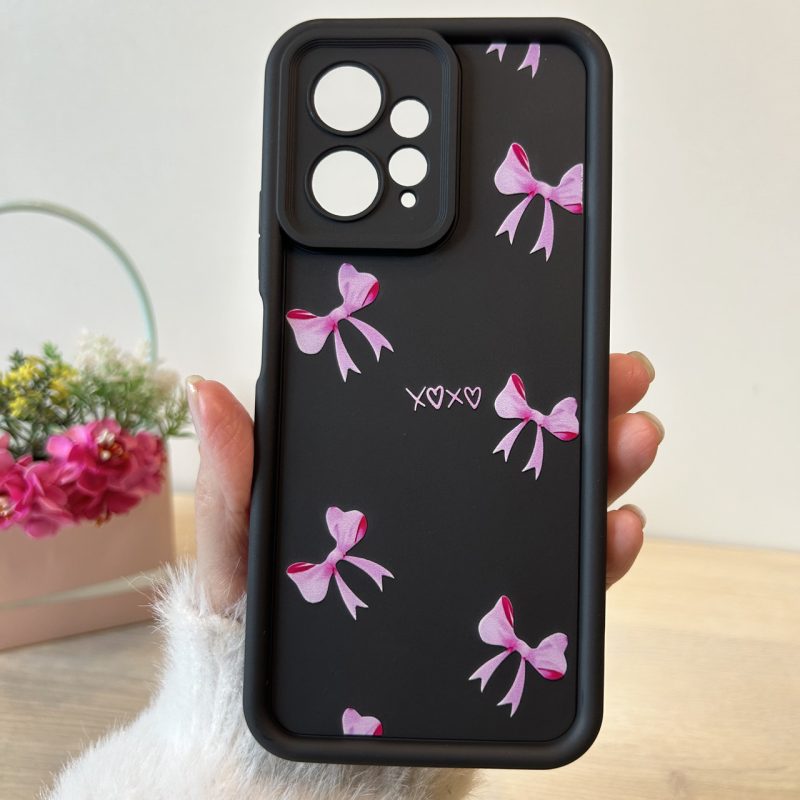 Чехол на xiaomi redmi Note 12 4g силиконовый с рисунком TPU Pictures Case черный с бантиками