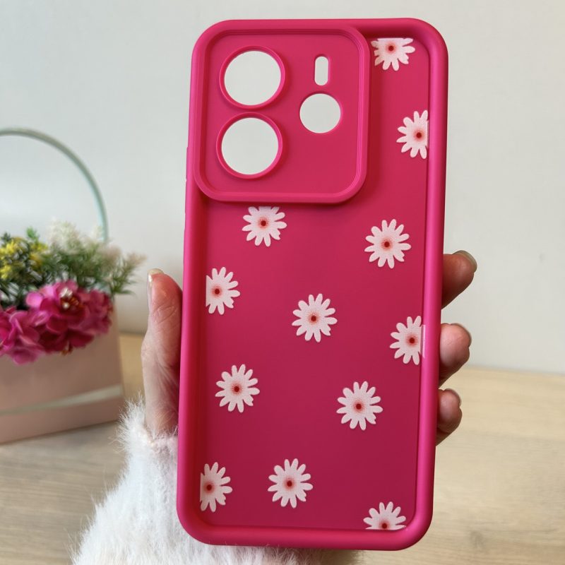 Чехол для Xiaomi redmi Note 14 4g силиконовый с рисунком TPU Pictures Case розовый с ромашками