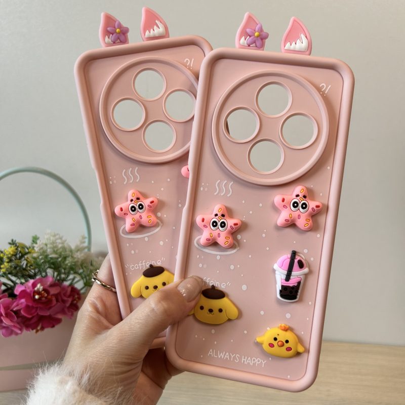 Чохол для xiaomi redmi 14c силіконовий дитячий з 3-D наклейками та вушками TPU Toys Case (рожевий)