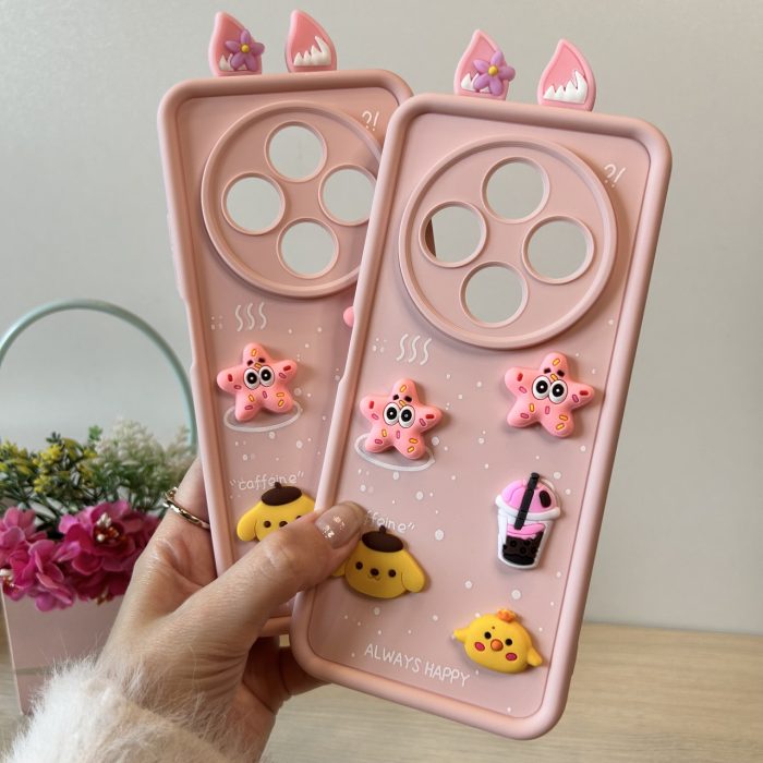 Чохол для Poco c75 силіконовий з 3-D наклейками та вушками TPU Toys Case (рожевий)