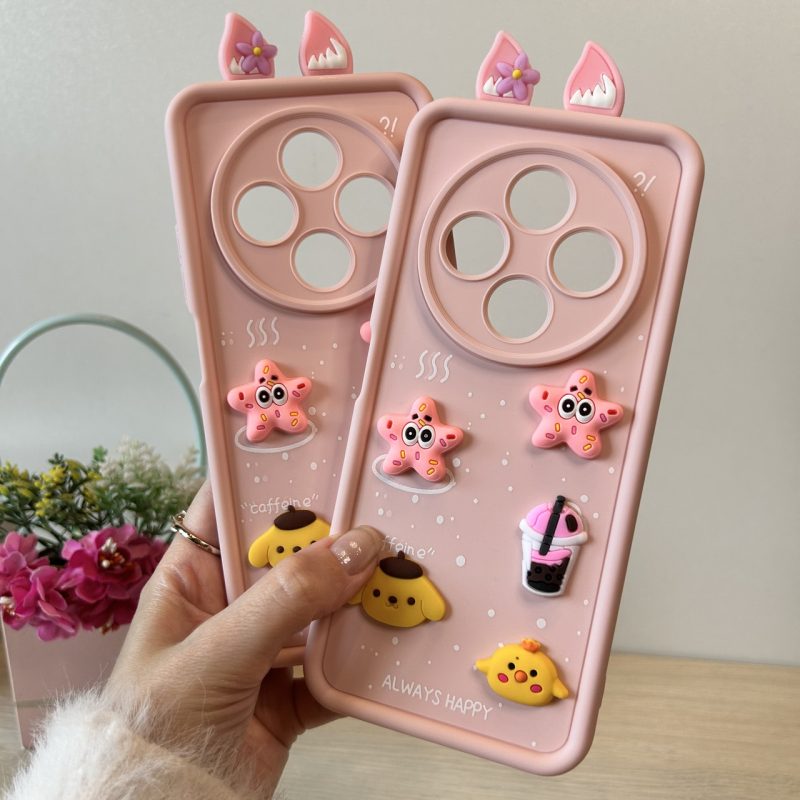 Чохол для Poco c75 силіконовий з 3-D наклейками та вушками TPU Toys Case (рожевий)