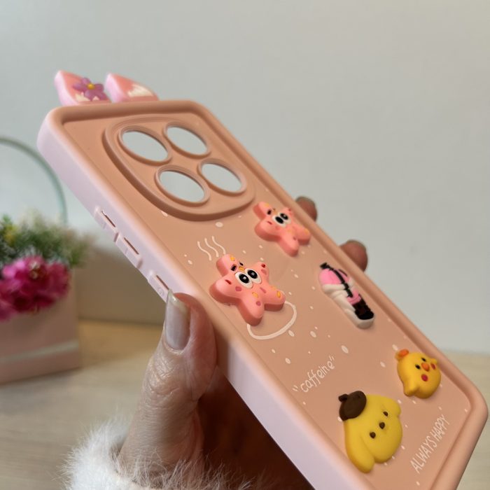 Чохол для xiaomi redmi Note 14 pro 4g силіконовий з 3d-наклейками та вушками Silicone Cover (рожевий) - Зображення 5