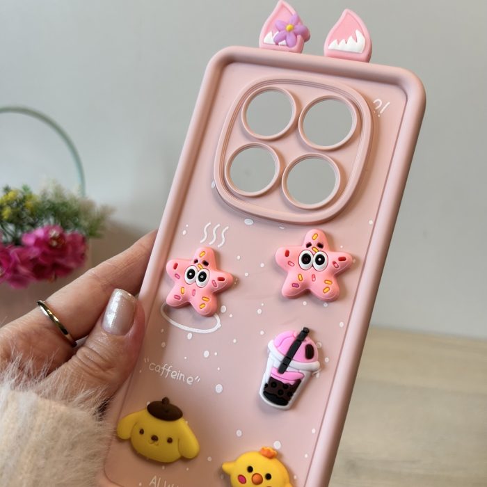 Чохол для xiaomi redmi Note 14 pro 4g силіконовий з 3d-наклейками та вушками Silicone Cover (рожевий) - Зображення 4