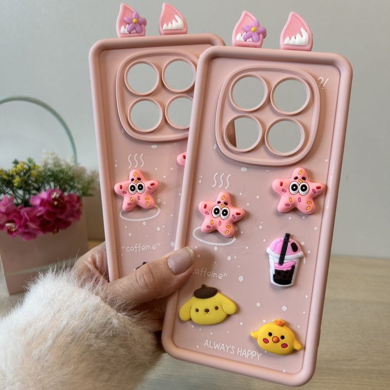 Чохол на xiaomi redmi Note 14 pro 5g силіконовий дитячий з 3-D наклейками та вушками TPU Toys Case (рожевий)