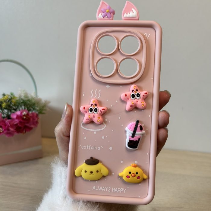 Чохол на xiaomi redmi Note 14 pro 5g силіконовий дитячий з 3-D наклейками та вушками TPU Toys Case (рожевий) - Зображення 2