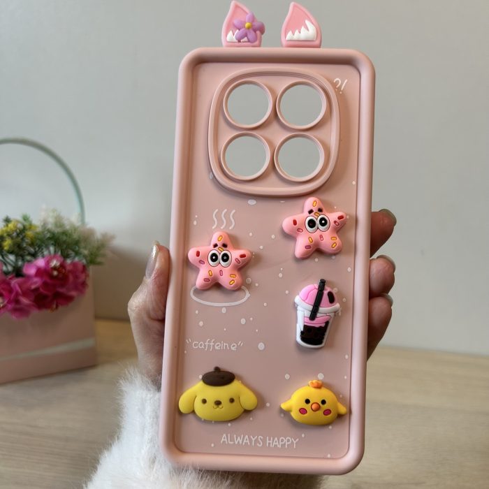 Чохол для xiaomi redmi Note 14 pro 4g силіконовий з 3d-наклейками та вушками Silicone Cover (рожевий) - Зображення 2