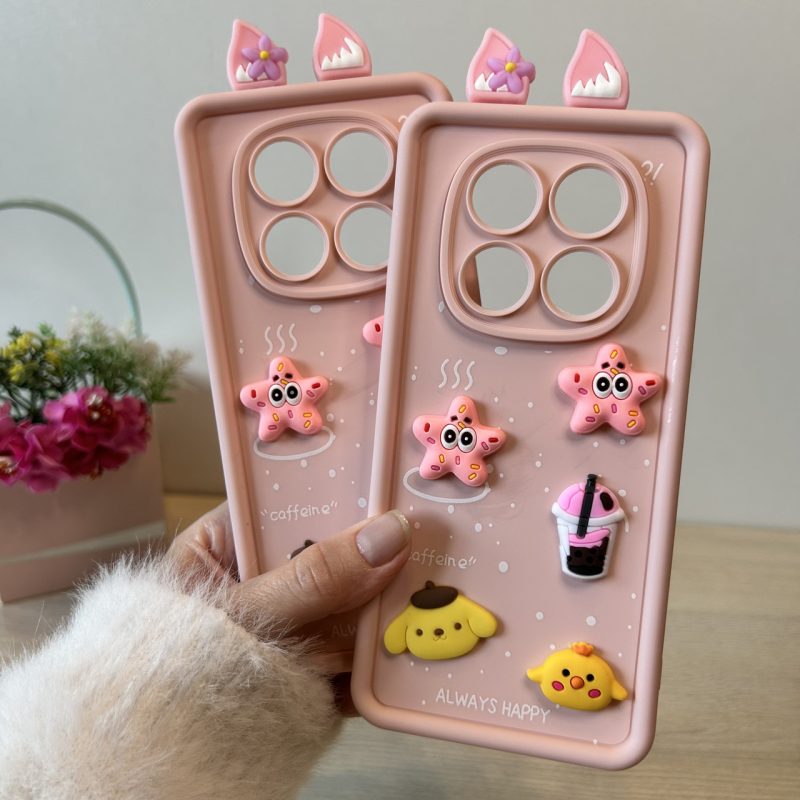 Чохол для xiaomi redmi Note 14 pro 4g силіконовий з 3d-наклейками та вушками Silicone Cover (рожевий)