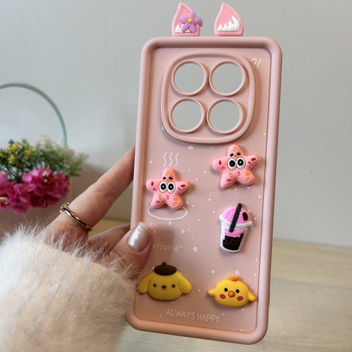 Чохол на xiaomi redmi Note 14 pro plus + 5g силіконовий дитячий з наклейками та вушками TPU Toys (рожевий) - Зображення 3