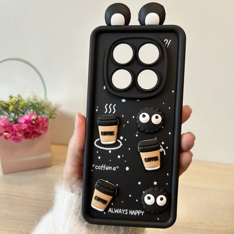 Чохол для xiaomi redmi Note 14 pro 4g силіконовий з 3d-наклейками та вушками Silicone Cover Full Camera (чорний)