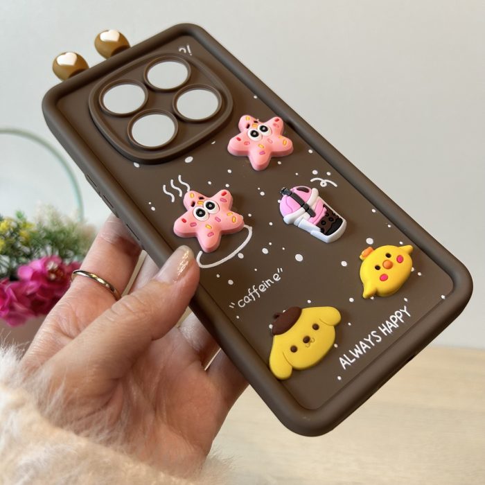 Чохол для xiaomi redmi Note 14 pro 4g силіконовий з 3d-наклейками та вушками Silicone Cover (коричневий) - Зображення 5