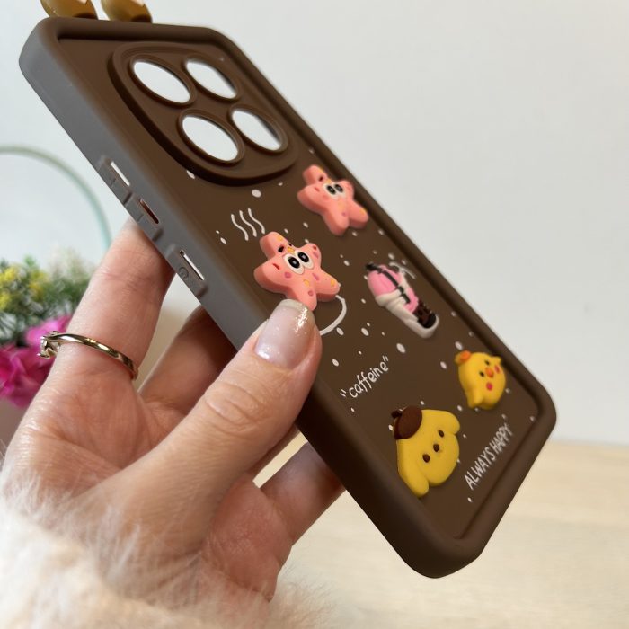 Чохол для xiaomi redmi Note 14 pro 4g силіконовий з 3d-наклейками та вушками Silicone Cover (коричневий) - Зображення 6