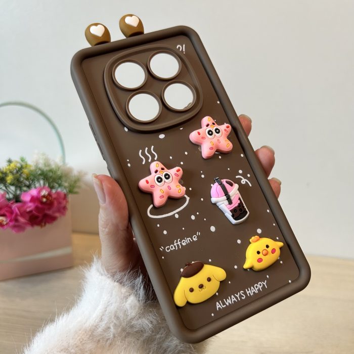 Чохол для xiaomi redmi Note 14 pro 4g силіконовий з 3d-наклейками та вушками Silicone Cover (коричневий) - Зображення 4