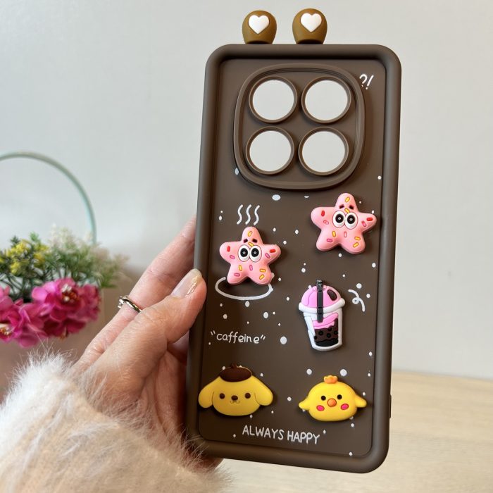 Чохол на xiaomi redmi Note 14 pro plus + 5g силіконовий дитячий з наклейками та вушками TPU Toys (коричневий) - Зображення 3