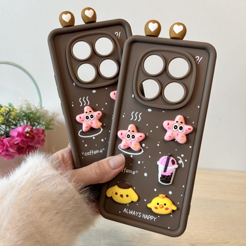 Чохол на xiaomi redmi Note 14 pro 5g силіконовий дитячий з 3-D наклейками та вушками TPU Toys Case (коричневий)