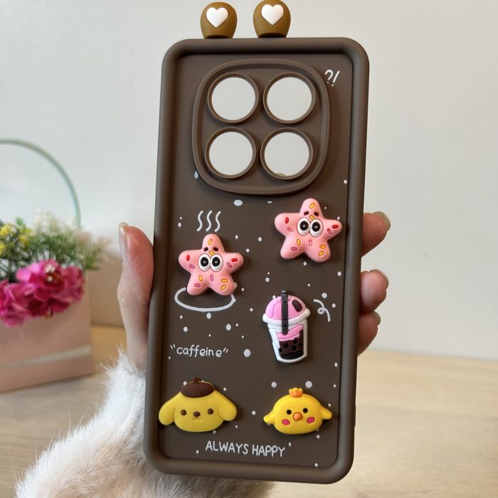 Чохол на xiaomi redmi Note 14 pro plus + 5g силіконовий дитячий з наклейками та вушками TPU Toys (коричневий) - Зображення 2