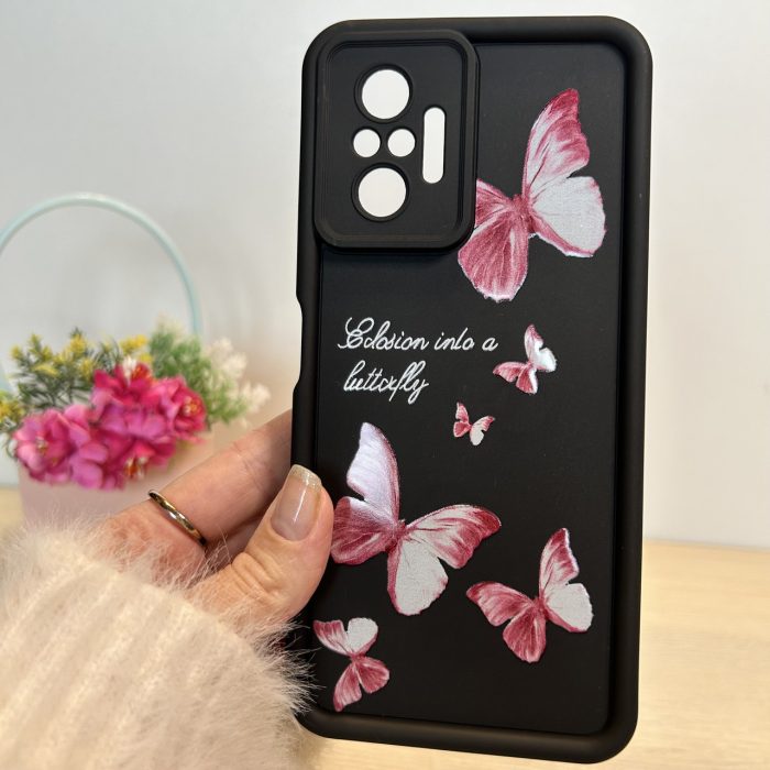 Чохол на xiaomi redmi Note 10 pro силіконовий з малюнком TPU Pictures Case чорний з метеликами - Зображення 2