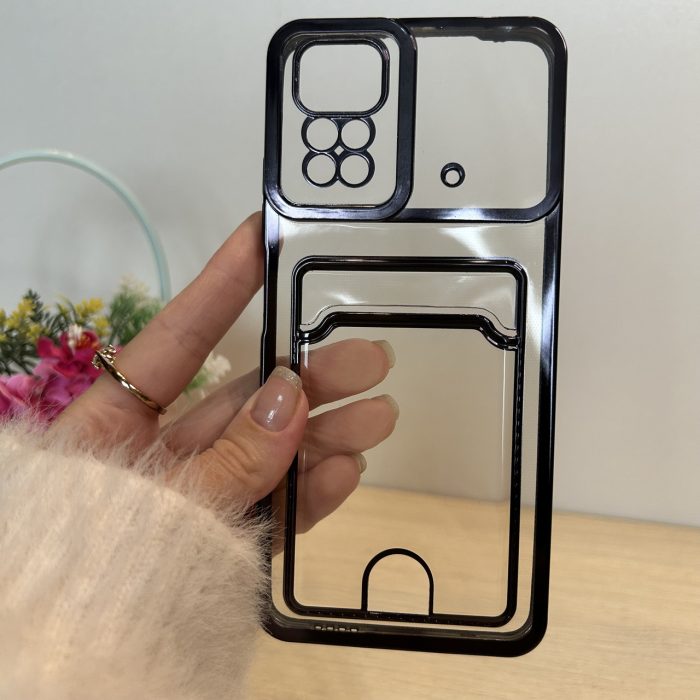 Чохол на xiaomi redmi Note 11 4g / Note 11s силіконовий прозорий із сірою рамкою та кишенею під картки - Зображення 3